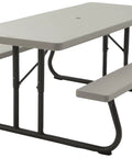 6-Foot Folding Picnic Table for Backyard Use With Eight-Seat Capacity, UV Protected HDPE Top, Powder Coated Steel Frame, Side View