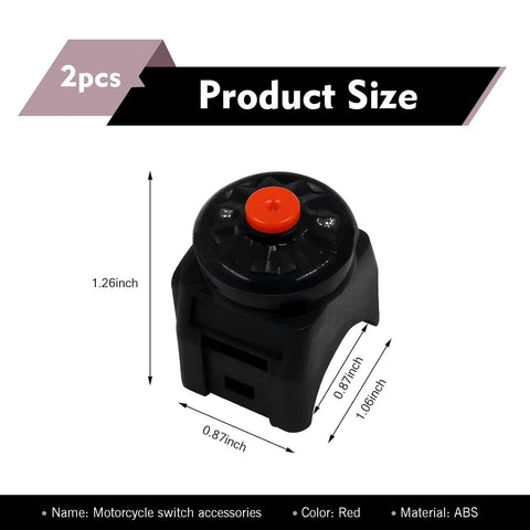 Badass 2 Piece Motorcycle Handlebar Switch Kit 7/8 Inch Universal Handle Controls For Atv Dirt Bike Scooter Quad With Hella Responsive Horn And Kill Switch Buttons Seamless Setup Matte Black Red Finish, showing button dimensions and color details.