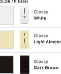 EZDim 60W LED Driver And In Wall Dimmer Combo For 24V Tape Lights color options: glossy white, light almond, dark brown finish.
