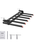 Clamp On Debris Forks For 60 Inch Buckets With 10mm Thick Ends And 4560 Lbs Load Capacity, shown with parts and manual.