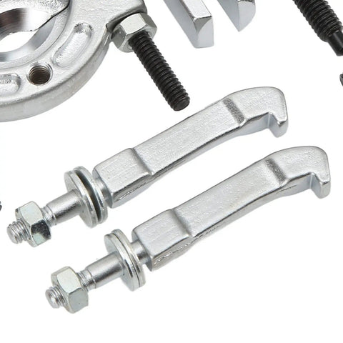 Heavy Duty 9 Pieces Bearing Separator Puller Kit Auto Wheel Hub Axle Shaft Repair Tool Strong Metal Build With Hard Plastic Storage Case For Fast Removal Of Stubborn Bearings close-up steel puller jaws