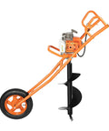 Gas Powered Post Hole Digger With Wheelbarrow Design 63cc Engine 3HP Earth Auger Borer 11 Inch Bit