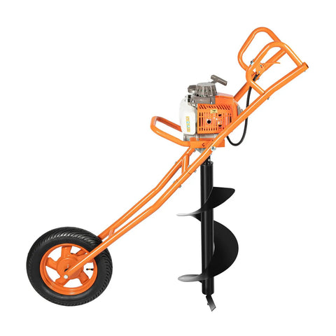 Gas Powered Post Hole Digger With Wheelbarrow Design 63cc Engine 3HP Earth Auger Borer 11 Inch Bit