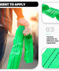 Person holding 2 Inch By 5 Foot Polyester Lifting Slings 2 Pack Beefy Heavy Duty Web Slings With 4400 Lbs Vertical Load