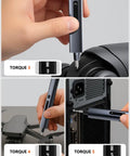 80-In-1 Mini Electric Precision Cordless Screwdriver with 5 torque levels shown being used on electronics