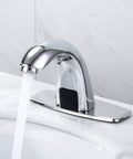 Touchless Sensor Bathroom Sink Faucet With Hole Cover Plate, Brass Automatic Tap, large elbow chrome nickel finish in use