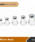 150 Piece Aluminum Rivet Nuts Kit With Flat Head For Easy Install No Fuss Pro Grade, SAE Sizes shown in increasing order