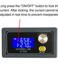 Discharge Capacity Tester For Lithium Ion Batteries, 25W Adjustable Load Module, 5 To 30V Constant Current, Real Time Voltage Current And Power Readouts With Ah And Discharge Time Logging, Ideal For RC LiPo And Power Bank Analysis, front view with lock button