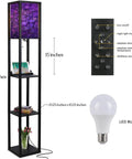 Three In One Floor Lamp With Shelves And USB Ports Power Outlet, Linen Fabric Shade, Remote, LED Bulb, 63 Inch Tall Design