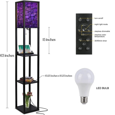 Three In One Floor Lamp With Shelves And USB Ports Power Outlet, Linen Fabric Shade, Remote, LED Bulb, 63 Inch Tall Design