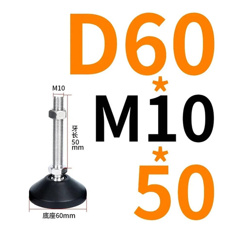 4 Pack Swivel Leveling Feet Heavy Duty Metal And Nylon Glide Pads Solid As A Rock Fix Kicks That Wobble Fast Perfect For Furniture Or Equipment On Bumpy Floors D60 M10 X50 illustration with dimensions.