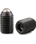 Heavy Duty Spring Ball Plungers And Hex Socket Set Screws, Grade 12.9 Alloy Steel Grub Fasteners close-up of two screws.