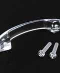 2 Pack Transparent Acrylic Drawer Knob Pull Handles With Glass Look Finish, clear arch handle and screws displayed on a dark background