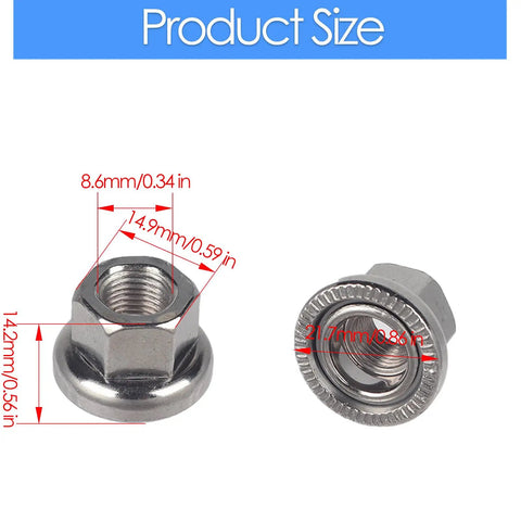 Product size diagram of Silver 3/8 Inch-26 Bike Wheel Axle Nut 4 Pack Durable Alloy Steel with clean threads and secure fit features