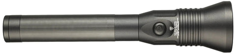 Side view of the Stinger DS HPL 800-Lumen Rechargeable LED Flashlight With Dual Switches And 120V AC Charger, showing switch and handle design.