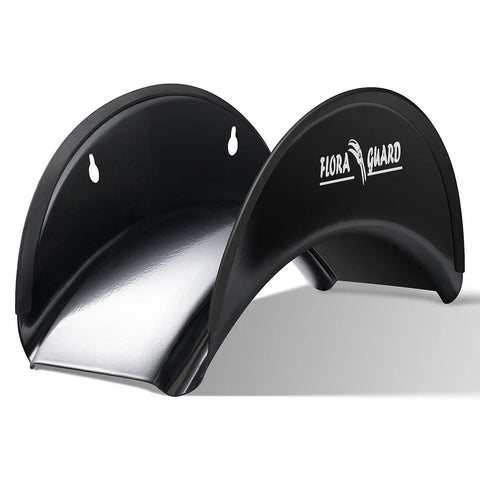 Black metal Space Saving Wall Mount Hose Holder from 2 Pack, heavy duty and anti rust, suitable for garden water hose storage up to 125 feet.