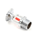 Top Shelf 155F Fire Sprinkler Heads With Heavy Duty Chrome Brass Body For Quick 3/4 Inch Pipe Hookups 8 Piece Kit detail of a chrome brass sprinkler head with red liquid.