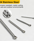Four stainless steel cotter pins in four sizes, 304 stainless steel, top-down view