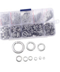 600 Pieces Stainless Steel Locking Spring Washers Set And Split Washers Assortment For M2 Bolts Sealing Gasket Kit Dope Value Pack For Auto Motor And DIY Projects, assorted sizes in organizer box
