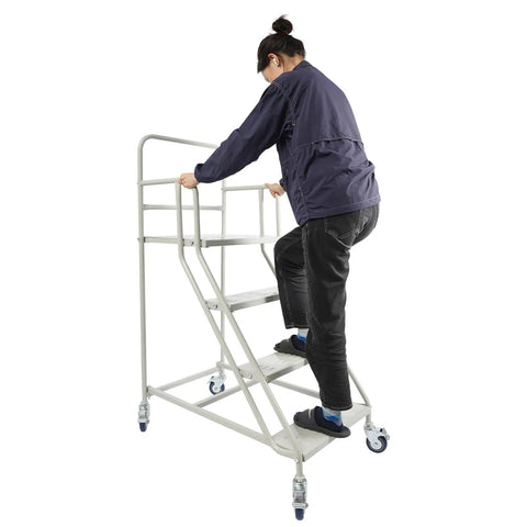 Rock Solid Four Step Rolling Ladder With Sturdy Rails And Non Slip Steel Treads Built Tough For No Fuss Warehouse Access And Smart Closet Organization Supports 882 lbs in use
