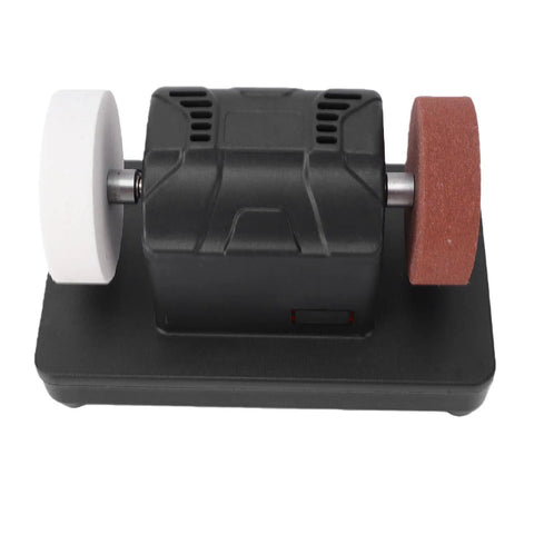 Cordless Mini Bench Grinder With Dual Three Inch Grinding Wheels And Variable Two Thousand To Six Thousand RPM, compact design.