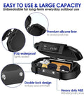 Open Waterproof 4 Digit Lock Box With Removable Cable Portable Anti Theft Safe showing interior with items and IPX6 waterproof label