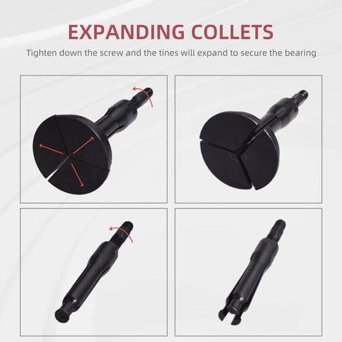 Expanding collets detail from Sixteen Piece Blind Hole Pilot Bearing Internal Extractor And Puller Set With Slide Hammer Removal Tool Kit