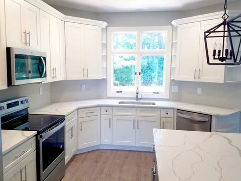 Built Tough White Shaker Wall Cabinet Featuring Two Doors And Super Smooth Soft Close Drawers Ready To Assemble For Fast No Sweat Home Refreshes In Kitchens Or Vanities in a modern kitchen.