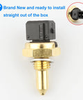 Coolant temperature sensor with brass threaded probe and black 2-pin plastic connector