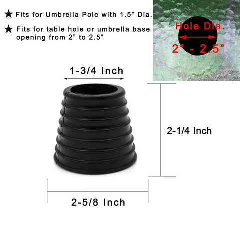 Durable Rubber Patio Umbrella Cone Wedge Plug For Table Hole Openings Two To Two And A Half Inches Fits Poles Up To One And A Half Inches Black