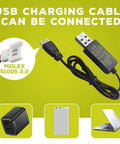 USB charging cable with Molex plug for 2 Pack 3.7V 420mAh 25C LiPo Battery, compatible with laptops and adapters