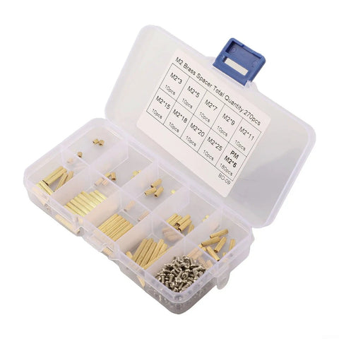 270 Piece M2 Brass Spacer Standoff Kit With Stainless Steel Screws And Nuts For Communication Devices And DIY Electronics Ideal For Prototyping Robotics 3D Printer Projects And Networking Gear, open organizer box