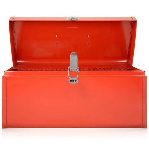 Red toolbox with a 4 Pack Spring Loaded Cabinet Latches With Nickel Plated Steel, Draw And Twist Latches, open lid view.