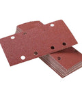 Heavy Duty Air Grinder Sandpaper Discs Combo Pack With Eight Hole Rectangular Base Design For Wood And Metal Grinding Multiple Aluminum Grit Flocking Sheets stacked together.