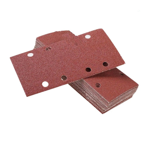 Heavy Duty Air Grinder Sandpaper Discs Combo Pack With Eight Hole Rectangular Base Design For Wood And Metal Grinding Multiple Aluminum Grit Flocking Sheets stacked together.