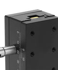 Close-up of Rock Solid High Precision Linear Stage Rack And Pinion Dovetail Sliding Table for CNC, showing measurement scale