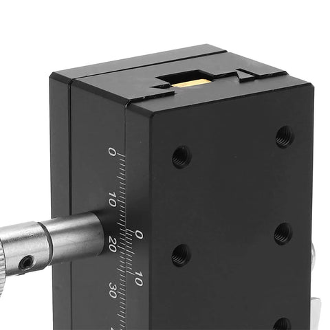 Close-up of Rock Solid High Precision Linear Stage Rack And Pinion Dovetail Sliding Table for CNC, showing measurement scale