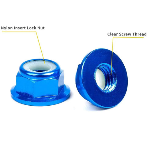 20Pcs M5 Motor Screw Nut Flange Set With Propeller Adapters And Quick Release Wrench CW CCW For RC FPV Racing Drones 2204 2205 2306 Motors Aluminum Alloy Lightweight Pro Grade Strength Build Must Have featuring blue aluminum lock nut with nylon insert and clear screw thread