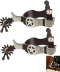 Two Pack Western Spurs With Turnable Gear For Cowboy Boots, Training Cues And Ranch Riding, Secure Side Buckles, Rotating Rowel Design