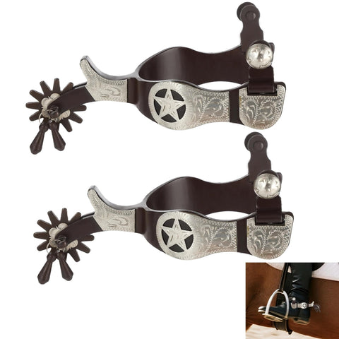 Two Pack Western Spurs With Turnable Gear For Cowboy Boots, Training Cues And Ranch Riding, Secure Side Buckles, Rotating Rowel Design