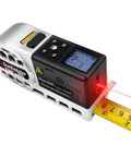 5 In 1 Laser Tape Measure With Level, 196 Ft Laser Distance Meter, Backlit LCD Screen, 16 Ft AutoLock Tape, Readouts In Ft, In, Fractions, And Mm, Ideal For DIY Home Improvement And Pro Jobs. with tape extended and red laser line