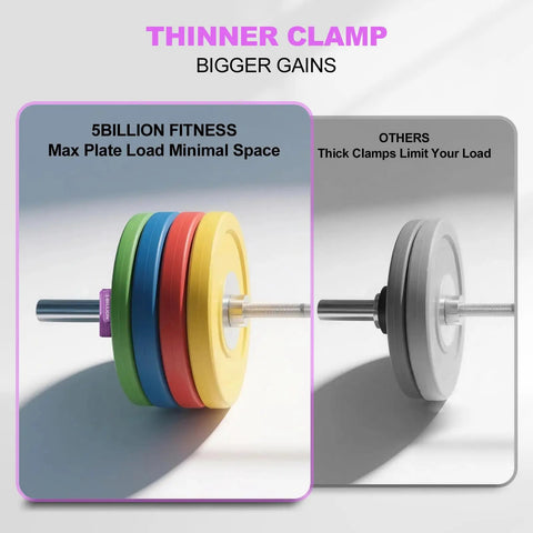 Heavy Duty 2 Inch Barbell Clamps Set Of Two Quick Release Weight Clips With Grippy Anti Slip TPR Lining on loaded barbell
