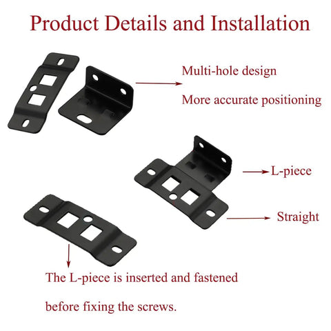 10 Pack Heavy Duty Stainless Steel Corner Brackets Snapping Right On Quick Fit Furniture Joint Connectors With Screws in black with multi-hole design.