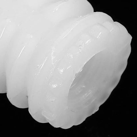 Close-up of a 150 Pcs Plastic Dowel Insert for Cabinet Doors, showing its white plastic material and spiral design.
