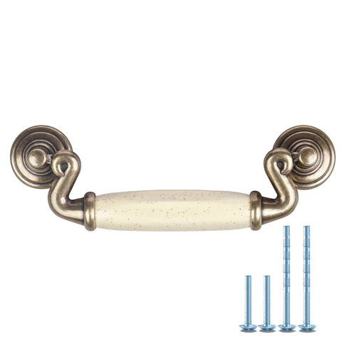 Set Of 4 4.5 Inch Ceramic Drop Handle Drawer Pulls In Antique Bronze Finish For Kitchen Cabinets And Dressers, screws included