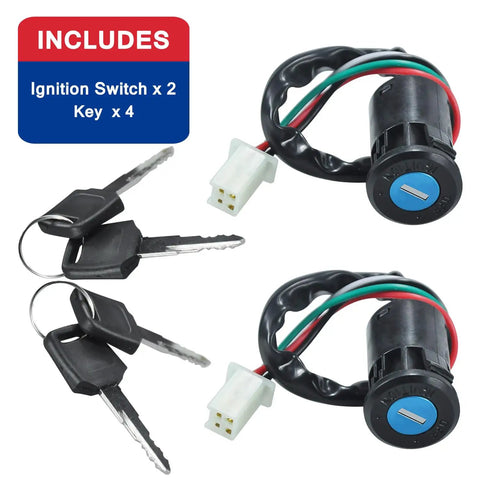 Ignition Starter On Off Switch Key for 50cc to 250cc Chinese ATVs with two ignition switches and four keys, plug and play