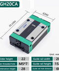 Heavy Duty EGH15CA Linear Rail Carriage Block Compatible With EGR15 Guide Rail, showing dimensions for precise CNC use.