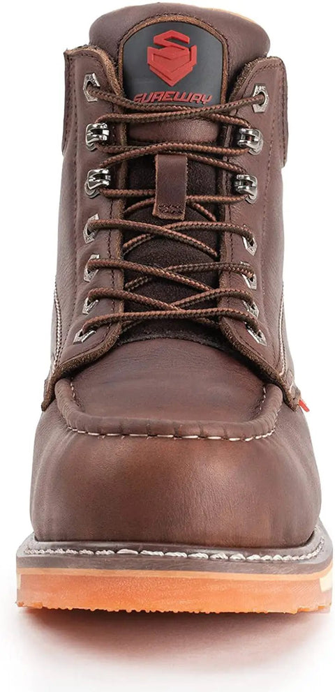 Front view of Heavy Duty Steel Toe Work Boots For Men With Goodyear Welt Construction Thick Full Grain Leather Wedge Sole Built Tough