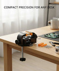 Huge Deal Compact Aluminum Alloy Toggle Clamp Vise For DIY Crafts And Small Parts mounted on a desk, dimensions 5.2 x 2.4 x 1.9 inches.