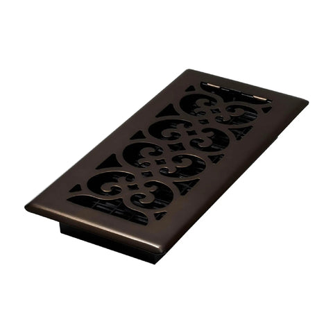 Metal Scroll Air Vent Cover 4x10 Floor Register Easy Install With Adjustable Damper Lever In Rubbed Bronze For Home Vents